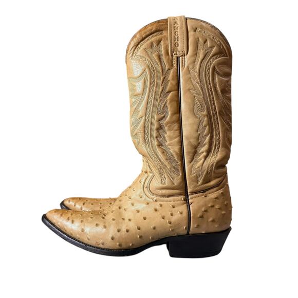 Rancho Western Boots Mens Cream Ostrich Print Point Toe Cowboy MEX 26.5E (9.5E) - Picture 3 of 9